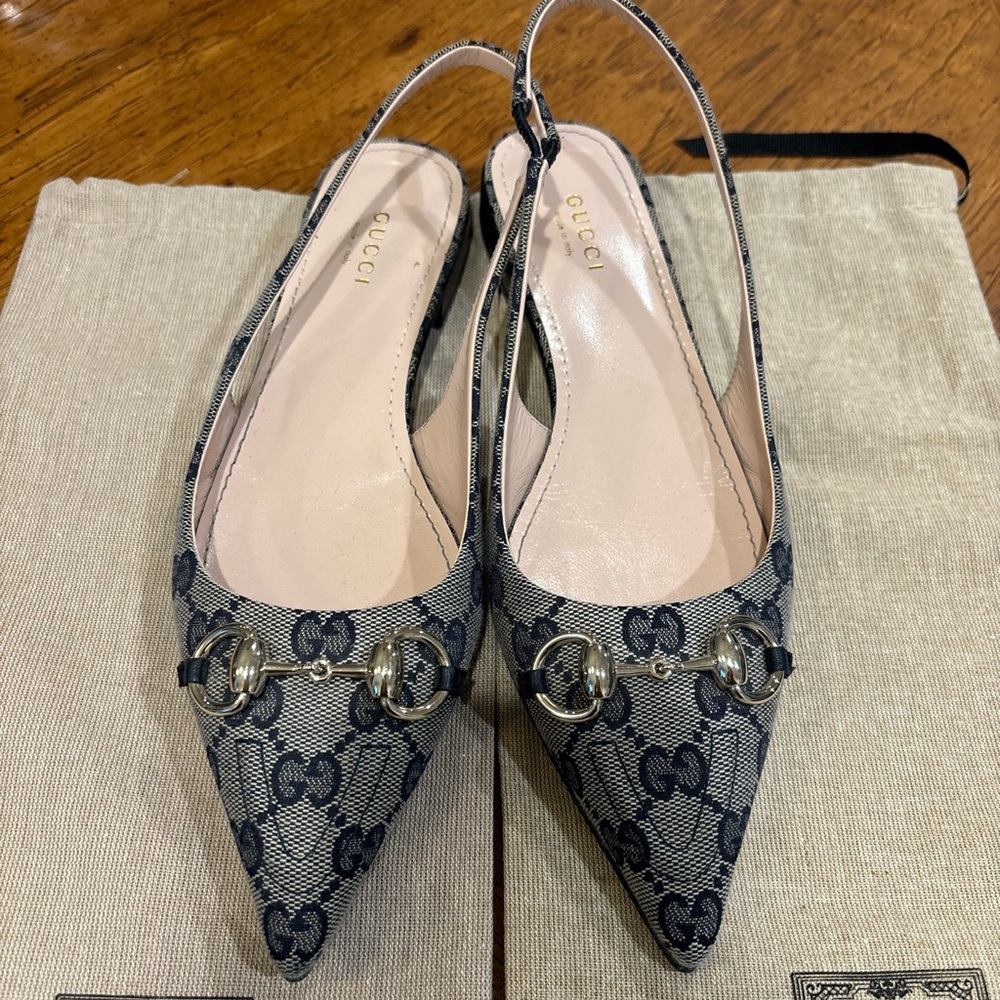 Gucci Women's GG Canvas Navy Slingback Flats - Picture 3 of 13